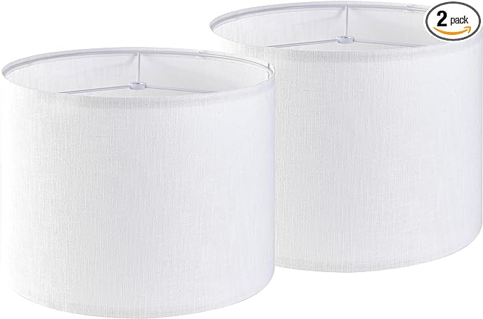 Set of 2 Pure White Linen Drum Lamp Shade 13" Top x 13" Bottom x 10" High by GOSO