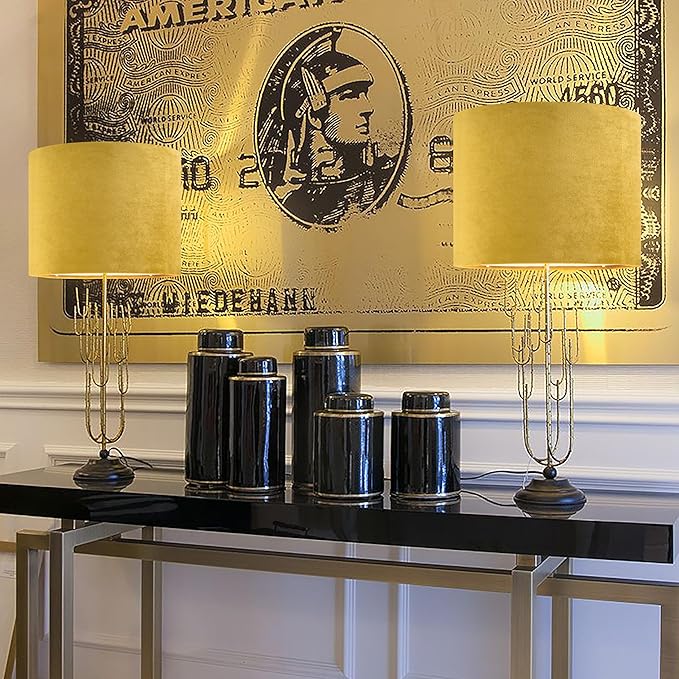 GO&SO Yellow Velvet Drum Lamp Shade Set of 2 Medium 13" Top x 13" Bottom x 10" - Image 6