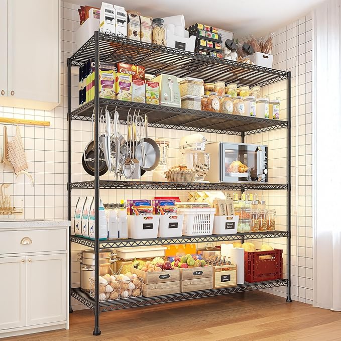 REIBII 45.5''W Storage Shelves Wire Shelving, 5 Tier Pantry Shelves - Image 2