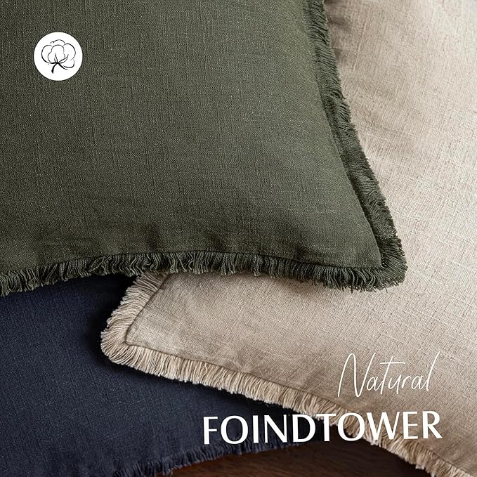 Foindtower Set of 2 Decorative Linen Fringe Throw Pillow Covers Cozy Farmhouse - Image 4