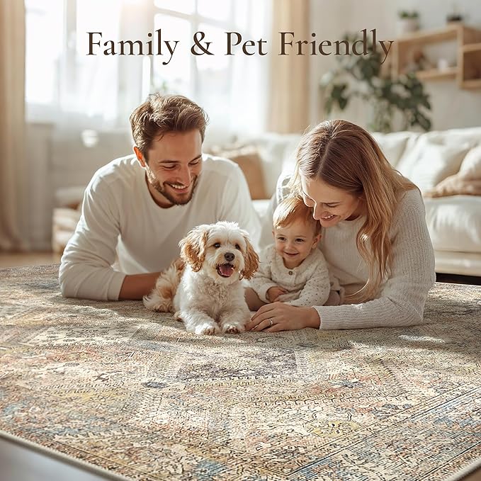 GENIMO 5x7 Area Rugs for Living Room, Machine Washable Non Slip Vintage Rugs - Image 6