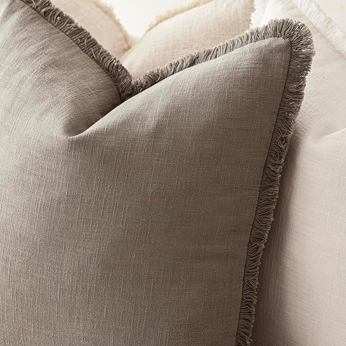Foindtower Set of 2 Decorative Linen Fringe Throw Pillow Covers Boho Farmhouse - Image 5