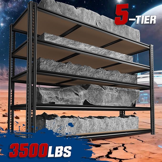 ROOMFAVE 60" W Garage Shelving 72" H Metal Shelving 3500LBS Storage Shelves - Image 4