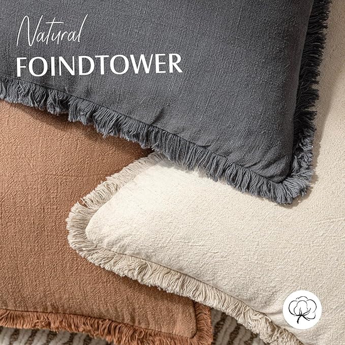 Foindtower Set of 2 Decorative Linen Fringe Throw Pillow Covers Cozy Boho - Image 4