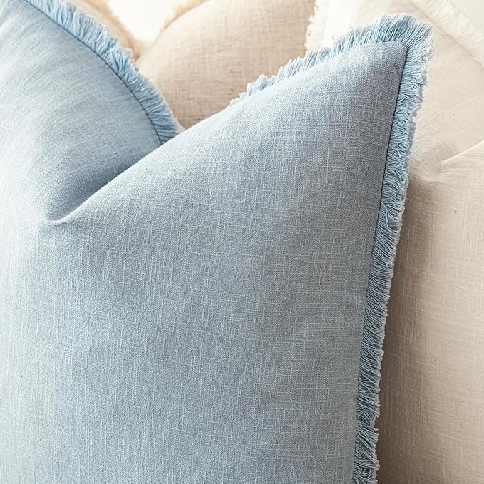 Foindtower Set of 2 Decorative Linen Fringe Throw Pillow Covers Boho Farmhouse - Image 5