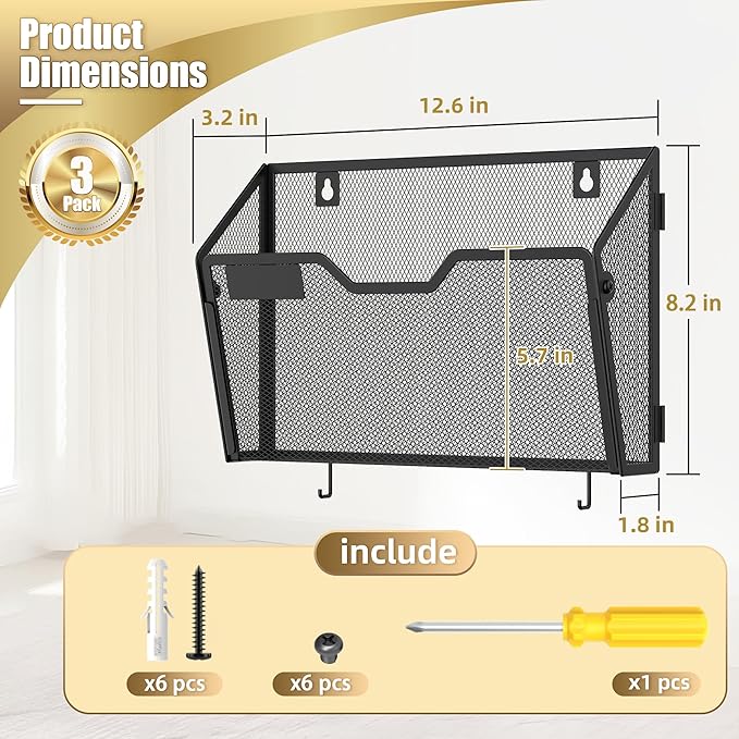 Docnest 3 Pack Hanging Wall File Holders, Mesh Wall Letter File Holder - Image 2