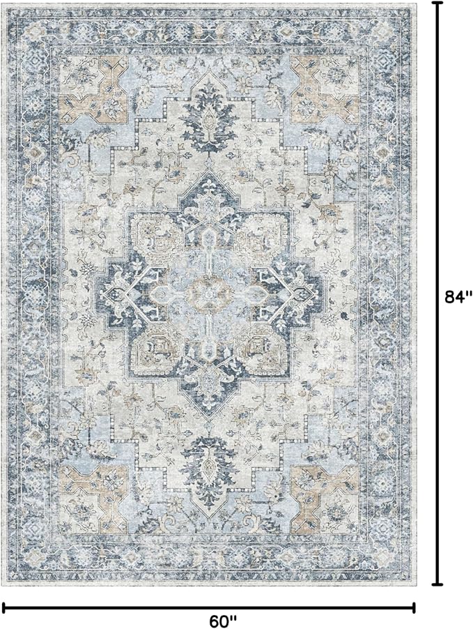 GENIMO 5x7 Area Rugs for Living Room, Machine Washable Rug, Non Slip Vintage - Image 2