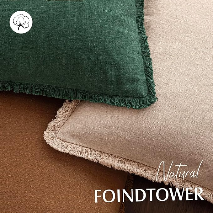 Foindtower Set of 2 Decorative Linen Fringe Throw Pillow Covers Cozy Boho - Image 4
