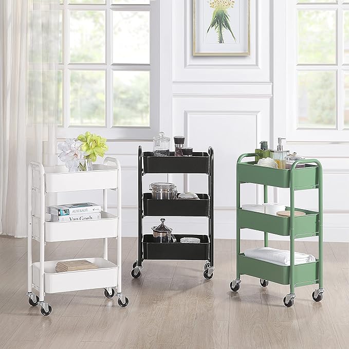 SunnyPoint 3-Tier Delicate Compact Rolling Metal Storage Organizer - Image 4