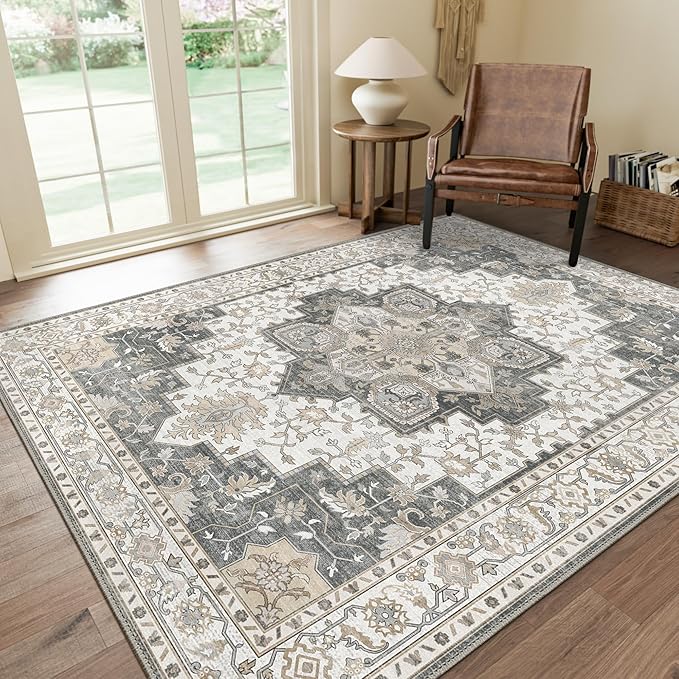 GENIMO 5x7 Area Rugs for Living Room, Machine Washable Non Slip Vintage Rugs by GENIMO
