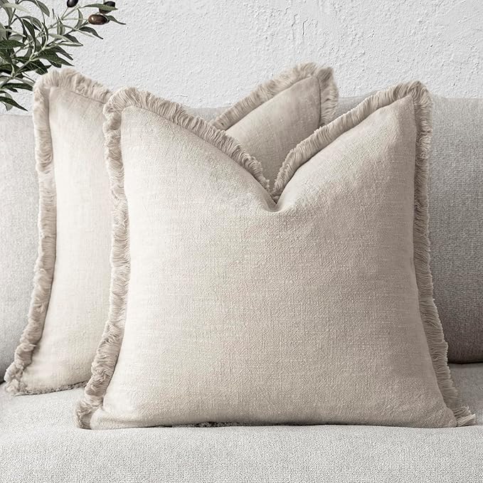 Foindtower Set of 2 Decorative Linen Fringe Throw Pillow Covers Cozy Farmhouse by Foindtower