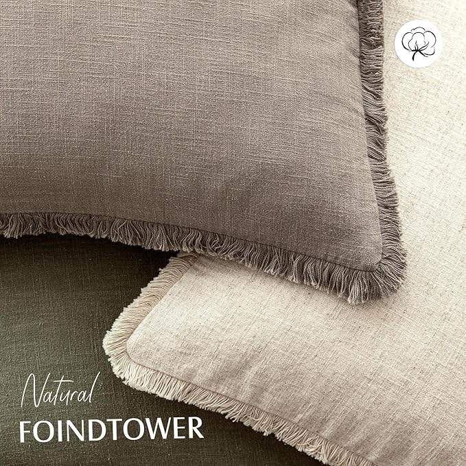 Foindtower Set of 2 Decorative Linen Fringe Lumbar Throw Pillow Covers Boho - Image 4