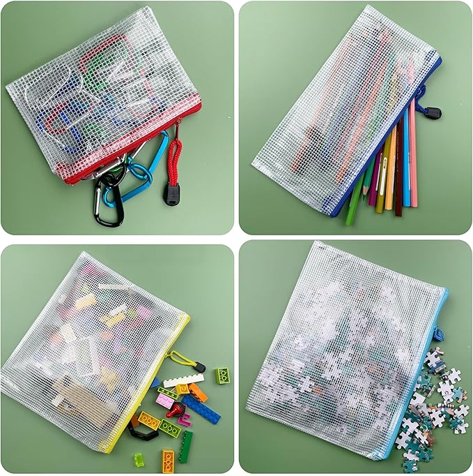 Oaimyy-11 x 14"-18 Pcs-Plastic Mesh Zipper Pouch Document Folders Bag Zip File - Image 5