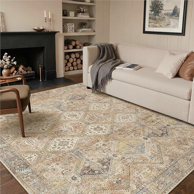 GENIMO 9x12 Area Rugs for Living Room, Machine Washable Non Slip Vintage Rugs by GENIMO