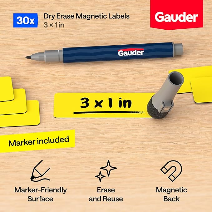 GAUDER Magnetic Dry Erase Labels | 30x Magnetic Labels | Dry Erase Magnets - Image 2