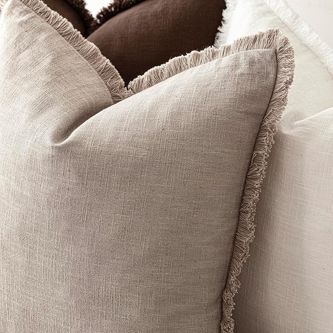 Foindtower Set of 2 Decorative Linen Fringe Throw Pillow Covers Boho Farmhouse - Image 5