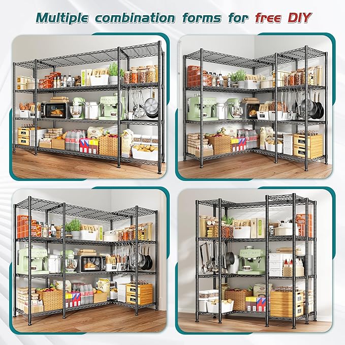 REIBII 78.4" W Storage Shelves Load 1500LBS, Metal Shelving 4-Tier Wire - Image 4