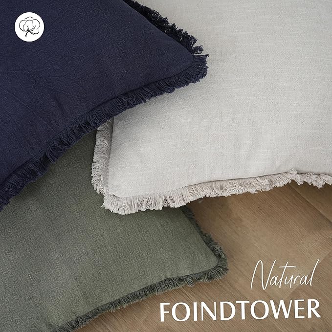 Foindtower Set of 2 Decorative Linen Fringe Throw Pillow Covers Cozy Boho - Image 4