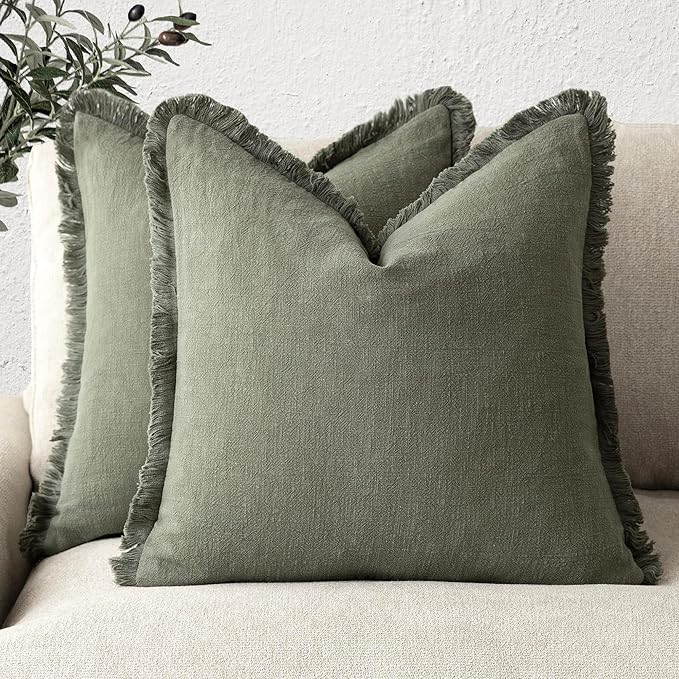 Foindtower Set of 2 Decorative Linen Fringe Throw Pillow Covers Cozy Farmhouse by Foindtower