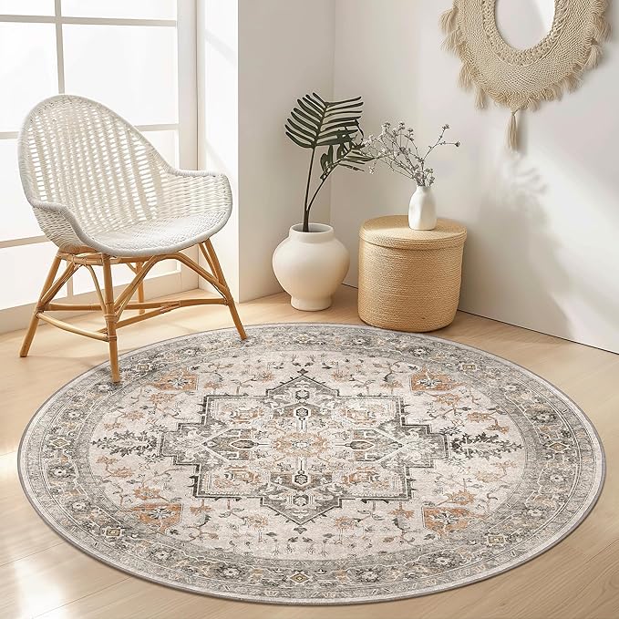 GENIMO 8FT Round Area Rugs for Living Room, Circle Rugs Machine Washable Low by GENIMO