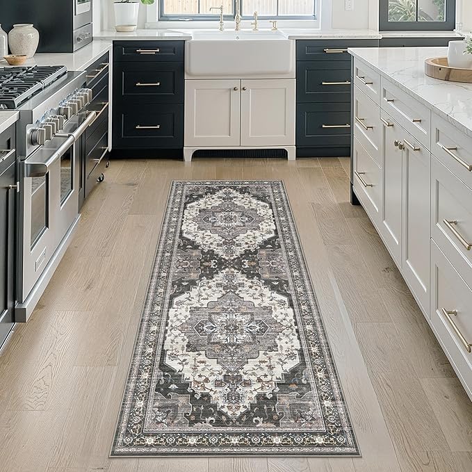 GENIMO 2X5 Hallway Runner Rug, Machine Washable Non Slip Vintage Floral - Image 3