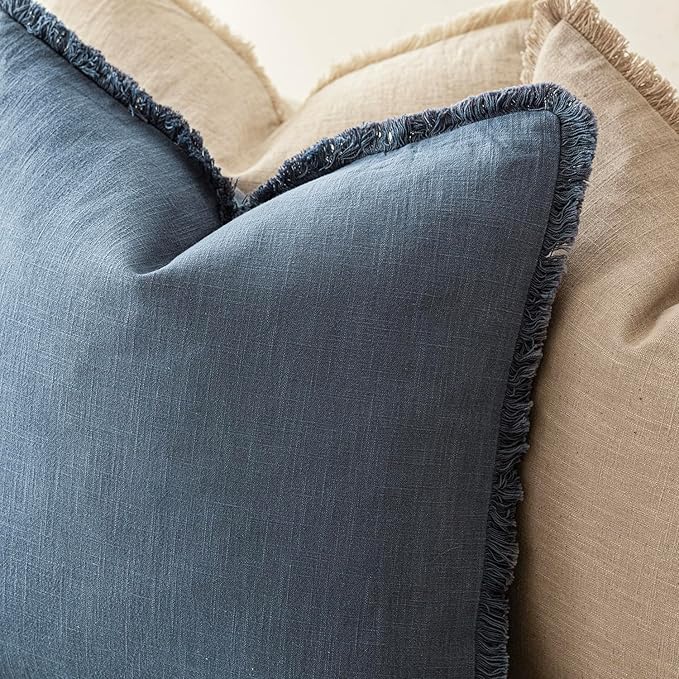 Foindtower Set of 2 Decorative Linen Fringe Throw Pillow Covers Cozy Farmhouse - Image 5