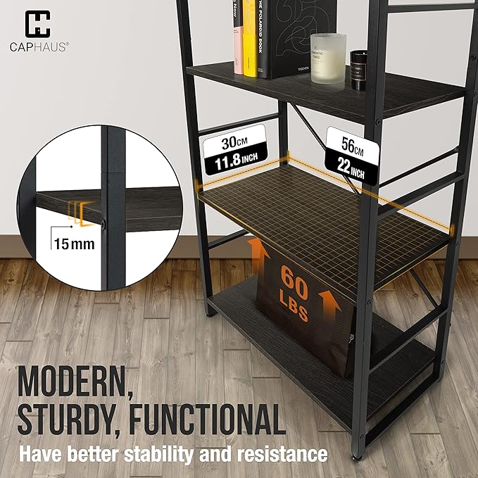 CAPHAUS 5 Tier Bookshelf, 24 Inch Width Free Standing Shelf, Bookcase Shelf - Image 6