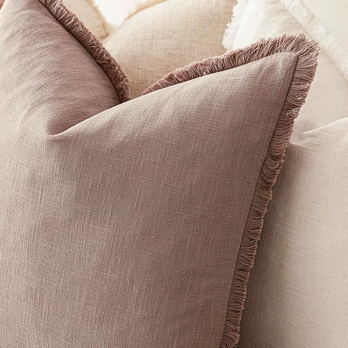 Foindtower Set of 2 Decorative Linen Fringe Throw Pillow Covers Cozy Boho - Image 5
