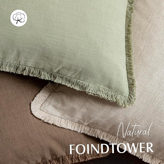 Foindtower Set of 2 Decorative Linen Fringe Throw Pillow Covers Farmhouse - Image 4