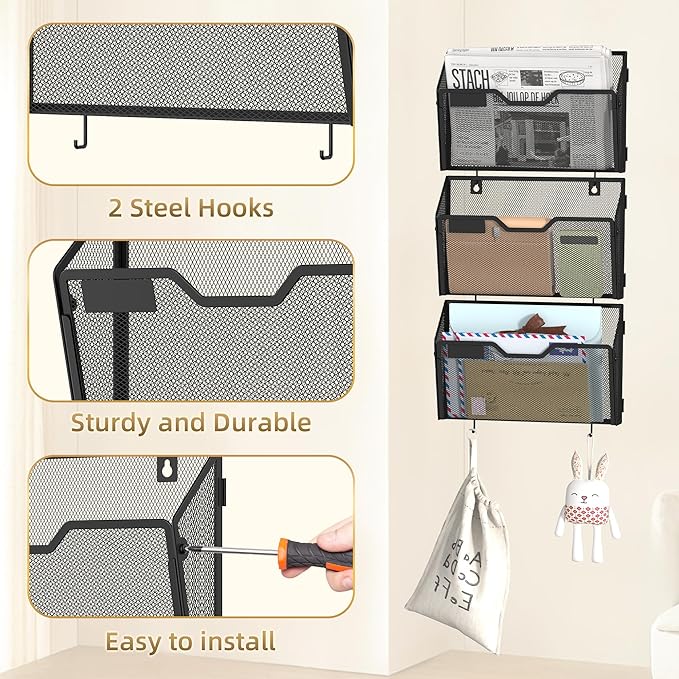 Docnest 6 Pack Hanging Wall File Holders, Mesh Wall Letter File Holder - Image 4