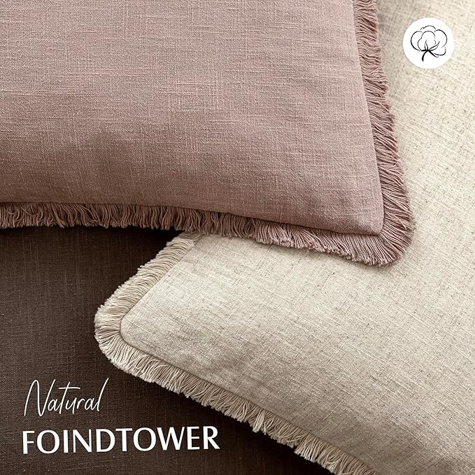 Foindtower Set of 2 Decorative Linen Fringe Throw Pillow Covers Cozy Boho - Image 4