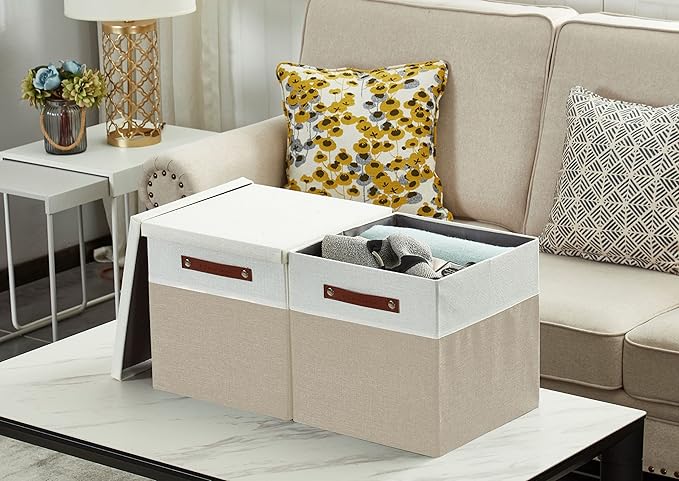 DECOMOMO Storage Basket with Lid, Storage Cubes with Handles, Fabric Box with - Image 5