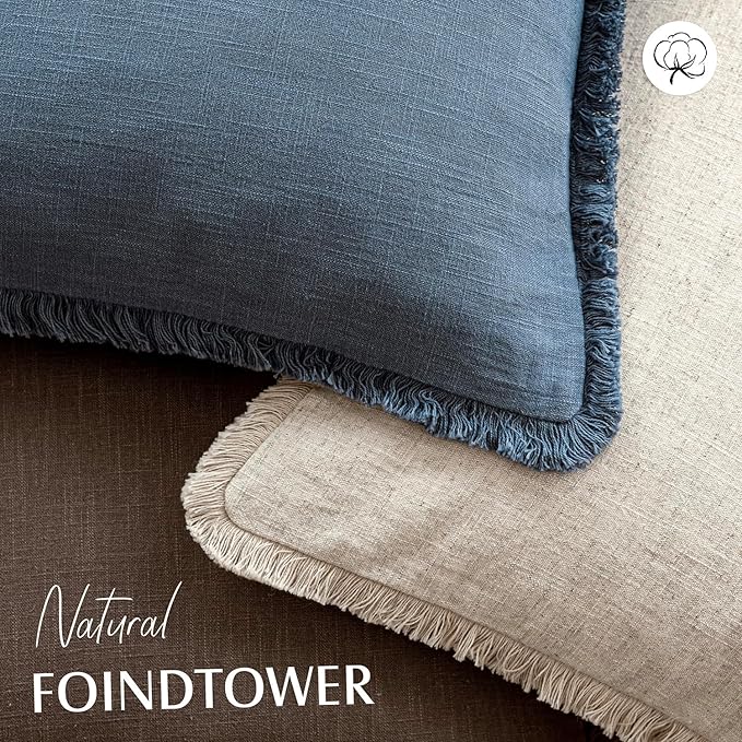 Foindtower Set of 2 Decorative Linen Fringe Throw Pillow Covers Cozy Farmhouse - Image 4