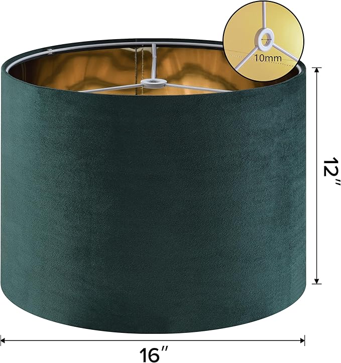 Green Velvet Lampshades Set of 1 Large Drum Lamp Shade 16" Top x 16" Bottom x - Image 2