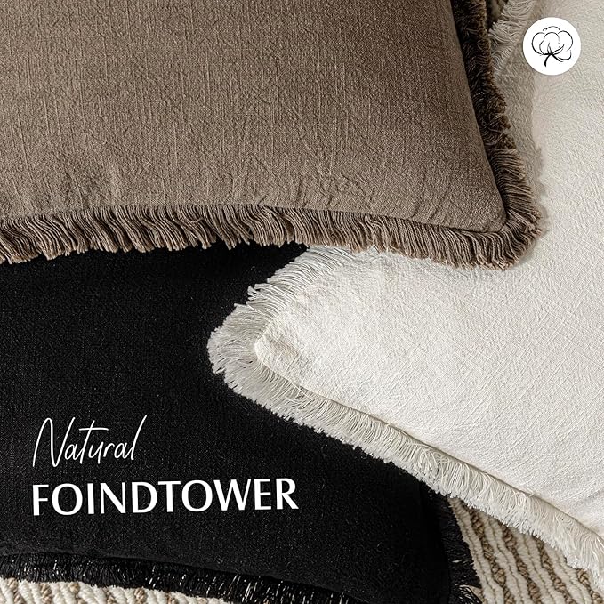 Foindtower Set of 2 Decorative Linen Fringe Throw Pillow Covers Cozy Farmhouse - Image 4