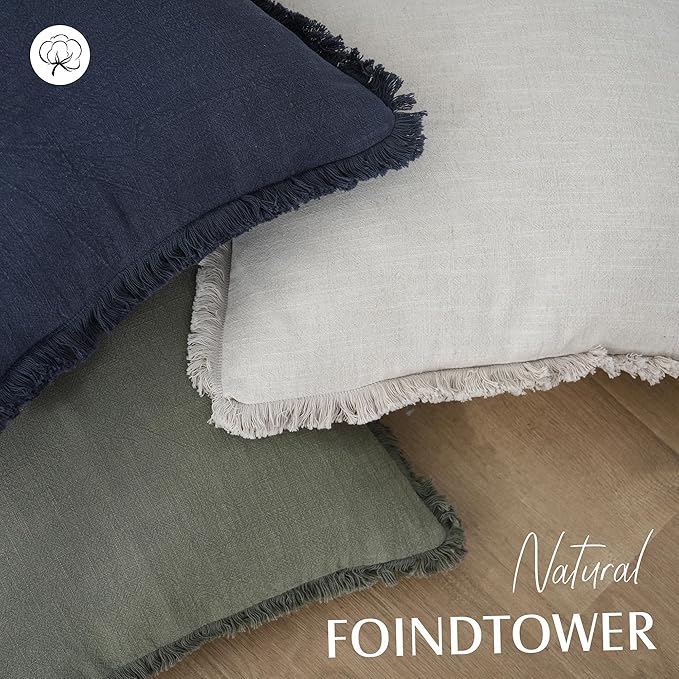 Foindtower Set of 2 Decorative Linen Fringe Throw Pillow Covers Cozy Farmhouse - Image 4