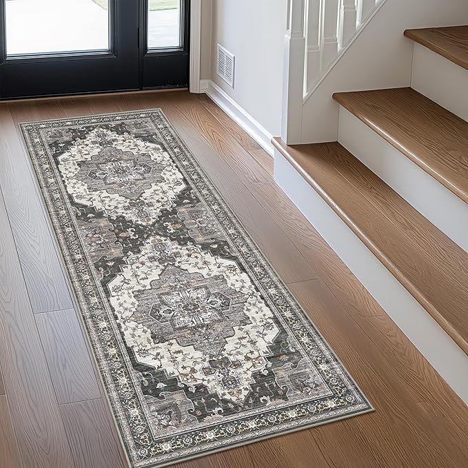 GENIMO 2X10 Hallway Runner Rug, Machine Washable Non Slip Vintage Floral - Image 2