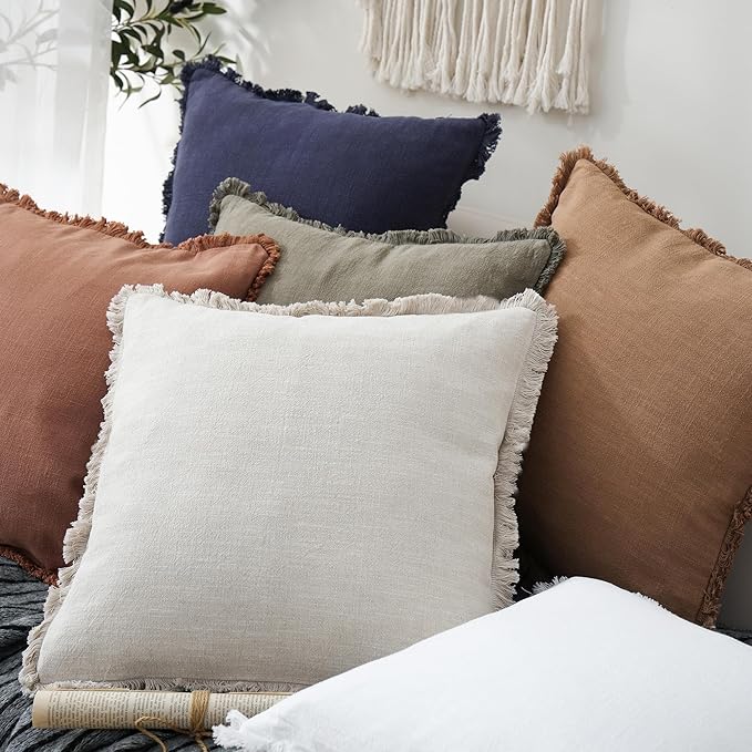 Foindtower Set of 2 Decorative Linen Fringe Throw Pillow Covers Cozy Farmhouse - Image 5