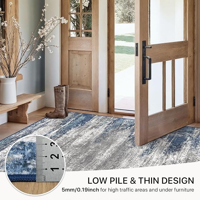 GENIMO 3x5 Area Rugs for Living Room, Machine Washable Non Slip Blue Rugs - Image 6
