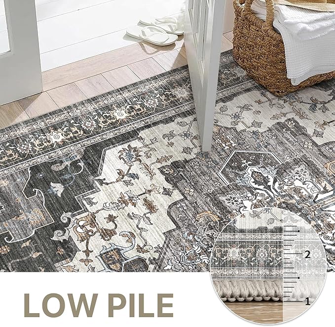 GENIMO 2X5 Hallway Runner Rug, Machine Washable Non Slip Vintage Floral - Image 4