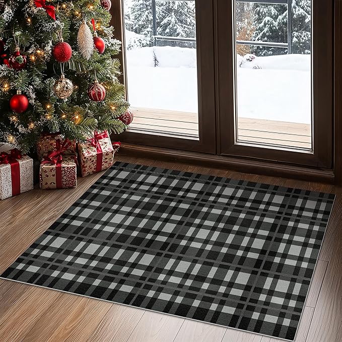 GENIMO Checkered Rug 3x5 Ft Black and White Fine Plaid Outdoor Rug Buffalo - Image 3