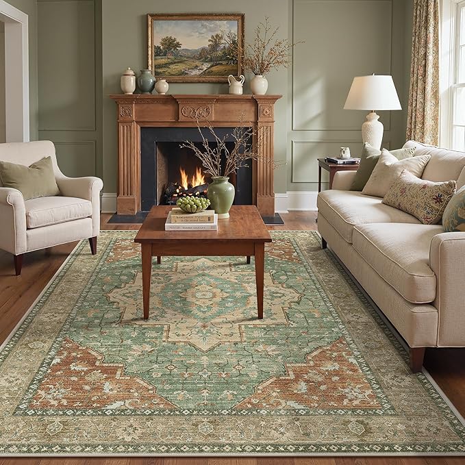 GENIMO 8x10 Area Rugs for Living Room, Machine Washable Non Slip Vintage Rugs by GENIMO