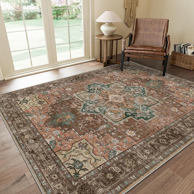 GENIMO 8x10 Area Rugs for Living Room, Machine Washable Non Slip Vintage Rugs by GENIMO