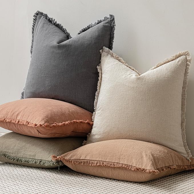 Foindtower Set of 2 Decorative Linen Fringe Throw Pillow Covers Cozy Farmhouse - Image 5