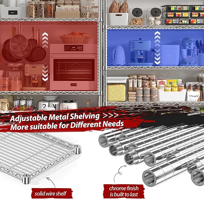 REIBII 69.8" W Storage Shelves 1510LBS Wire Shelving Unit 5 Tier Metal Shelving - Image 7