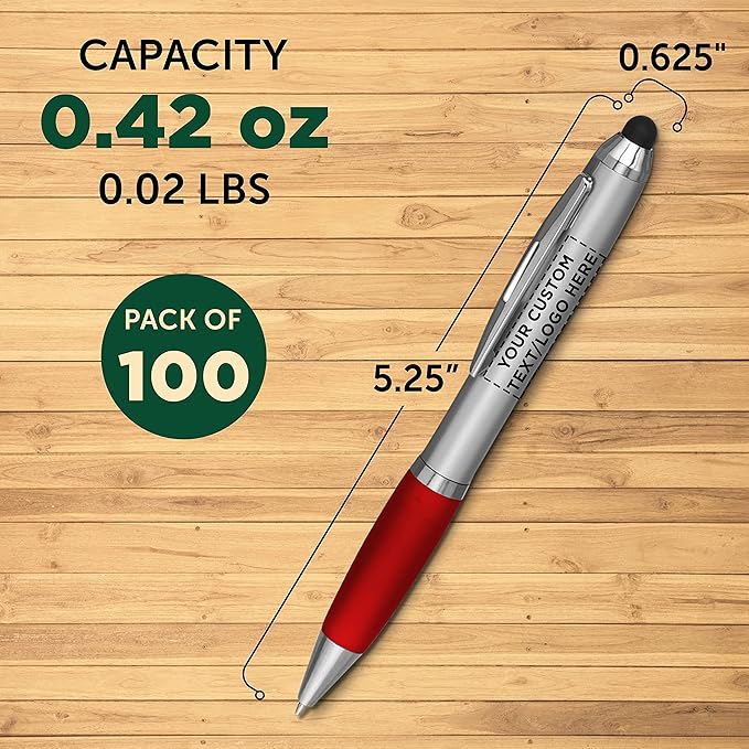 DISCOUNT PROMOS Custom Stylus Ballpoint Pens Set of 100, Personalized Bulk Pack - Image 5