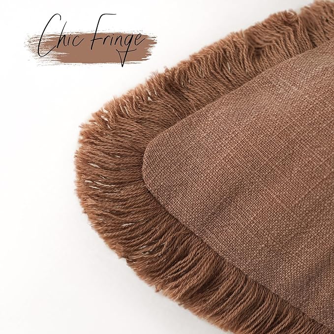 Foindtower Set of 2 Decorative Linen Fringe Throw Pillow Covers Cozy Farmhouse - Image 3