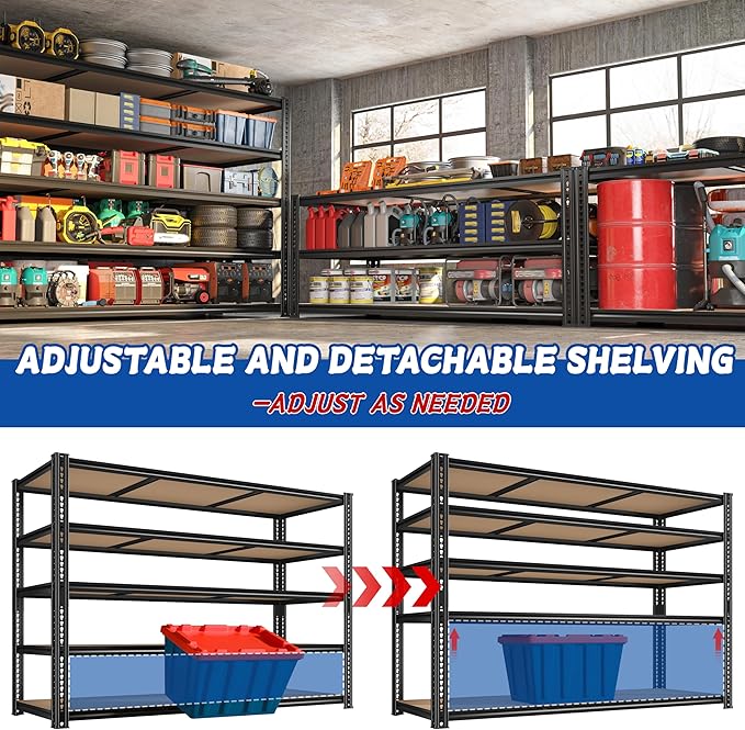 ROOMFAVE 60" W Garage Shelving 72" H Metal Shelving 3500LBS Storage Shelves - Image 5