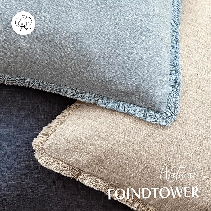 Foindtower Set of 2 Decorative Linen Fringe Lumbar Throw Pillow Covers Boho - Image 4