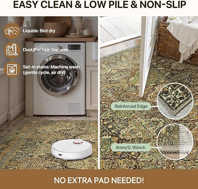 GENIMO 8x10 Area Rugs for Living Room, Machine Washable Non Slip Vintage Rugs - Image 7